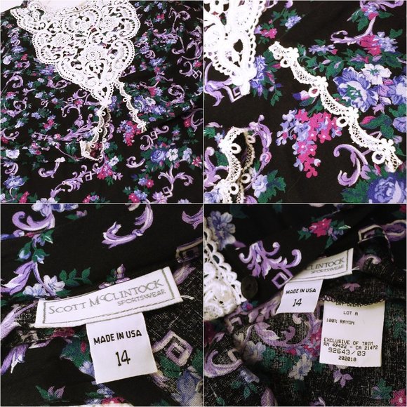 Vintage '87 Scott McClintock 2-pc Set Victorian Lace Blouse Skirt Dark Floral - Picture 9 of 12